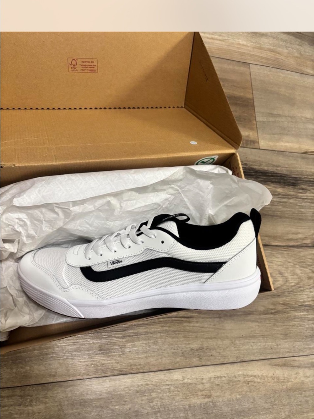 Vans White and Black Low-Top Skate Sneakers